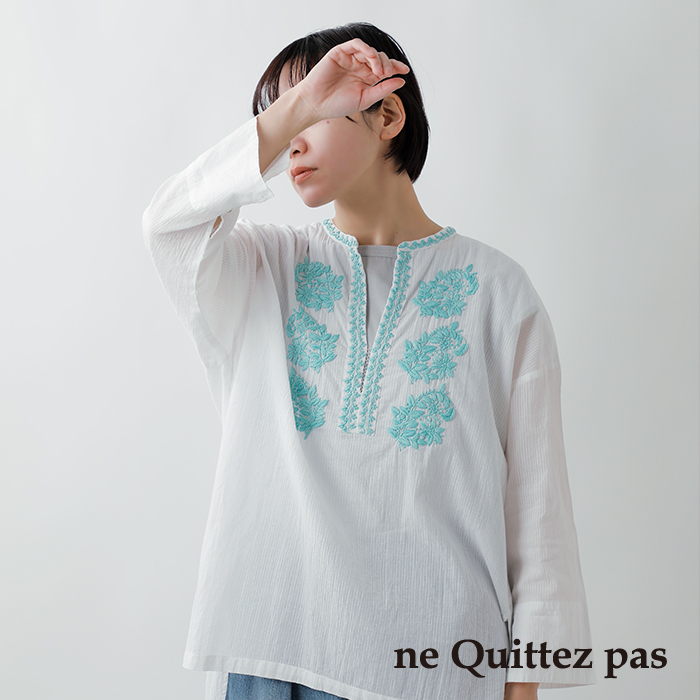 茄子紺 新品 ne Quittez pas(ヌキテパ) コットン刺繍ブラウス - シャツ