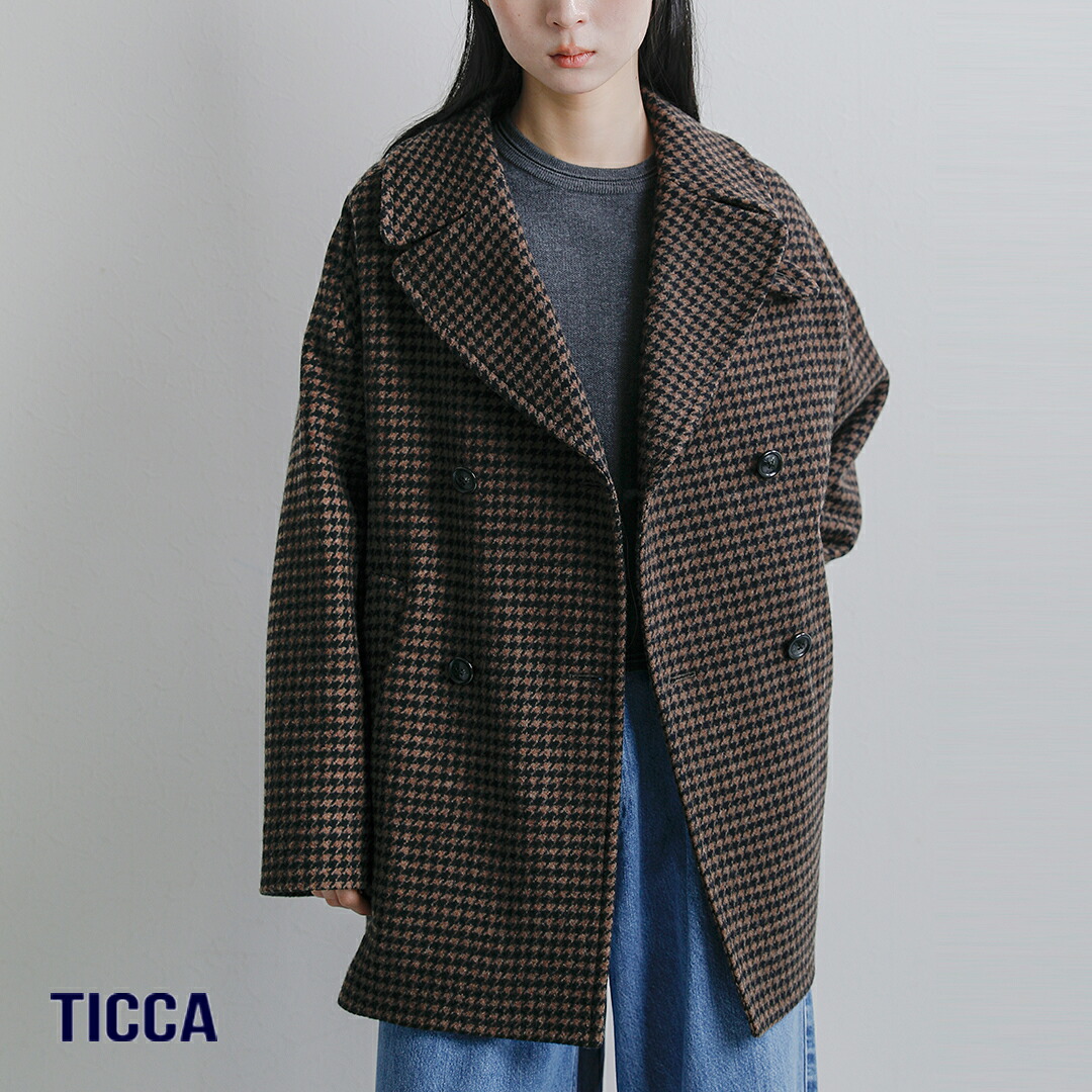 [2026aw新作]TICCA ティッカ ウール ハウンドトゥース ピーコート tbfa-212 レディース 秋冬｜aranciato（アランチェート）