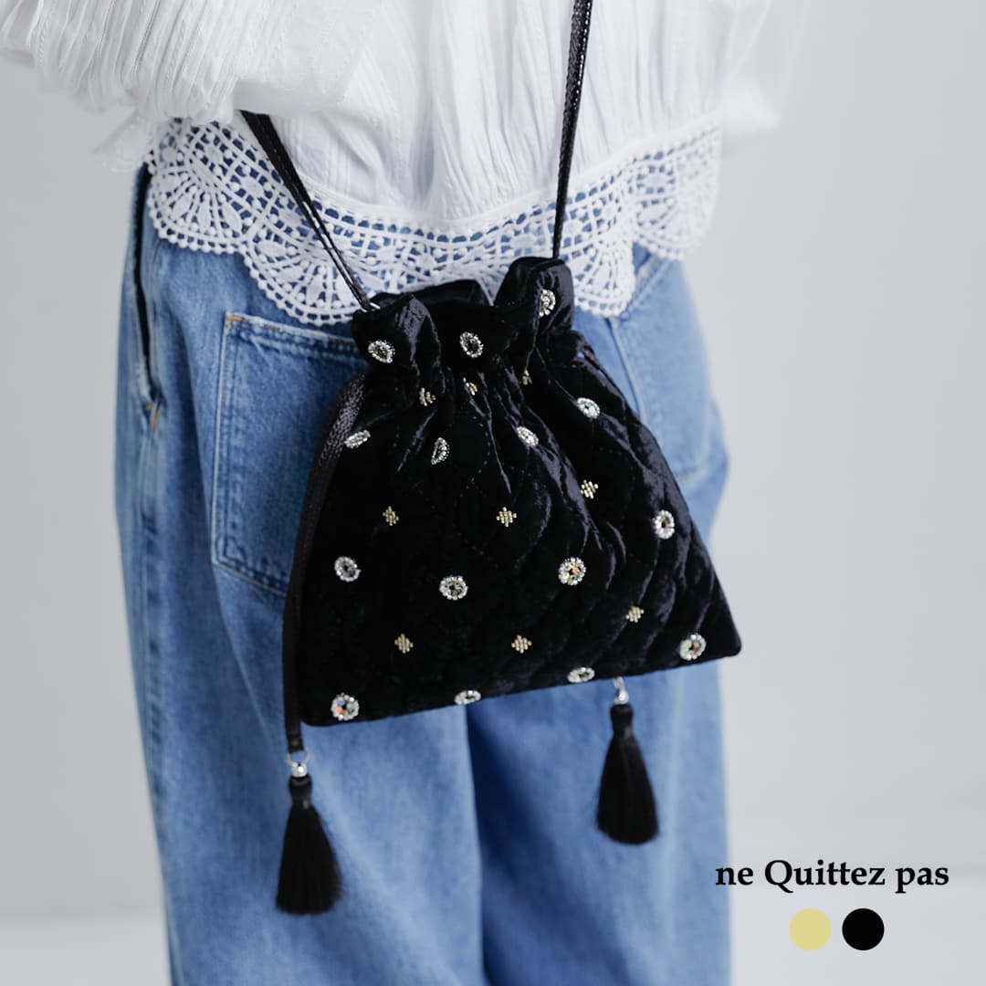 [2026aw新作]ne Quittez pas ヌキテパ 刺繍 ドローストリング ショルダーバッグ Embroidery Drawstring Shoulder Bag 012062qe1-2 レディース 秋冬｜aranciato（アランチェート）