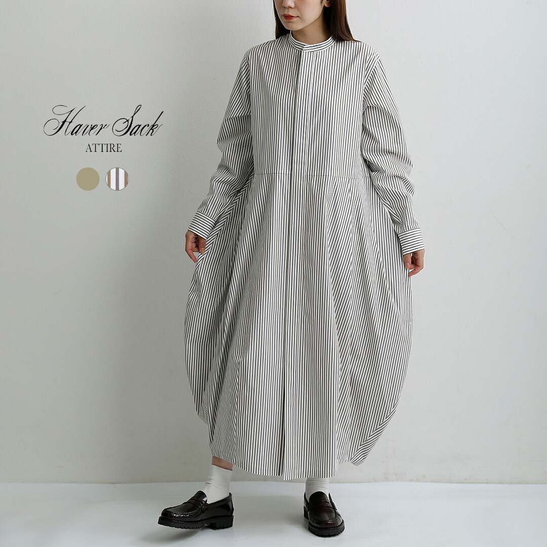 [2026aw新作]HAVERSACK ATTIRE ハバーサック アタイア バンドカラー バルーン ロングワンピース 322600-1 レディース 秋冬｜aranciato（アランチェート）