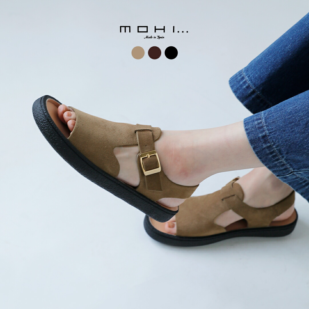 【3こ1】セール【30%OFF】MOHI モヒ カウレザー ストラップ ベルト レザーサンダル 2-609-2601 レディース 歩きやすい 疲れにくい カジュアル きれいめ 大人コーデ フラットサンダル モカ ブラウン ブラック【サイズ・カラー交換初回無料】|aranciato(アランチェート)