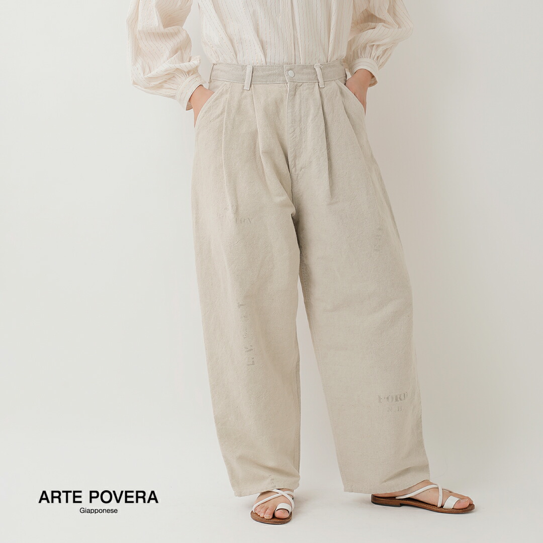 ARTE POVERA アルテポーヴェラ コットンリネン フランスUSEDシーツMIX ステンシル2タックパンツ 26sp36 レディース 2026ss新作 春夏【クーポン対象】