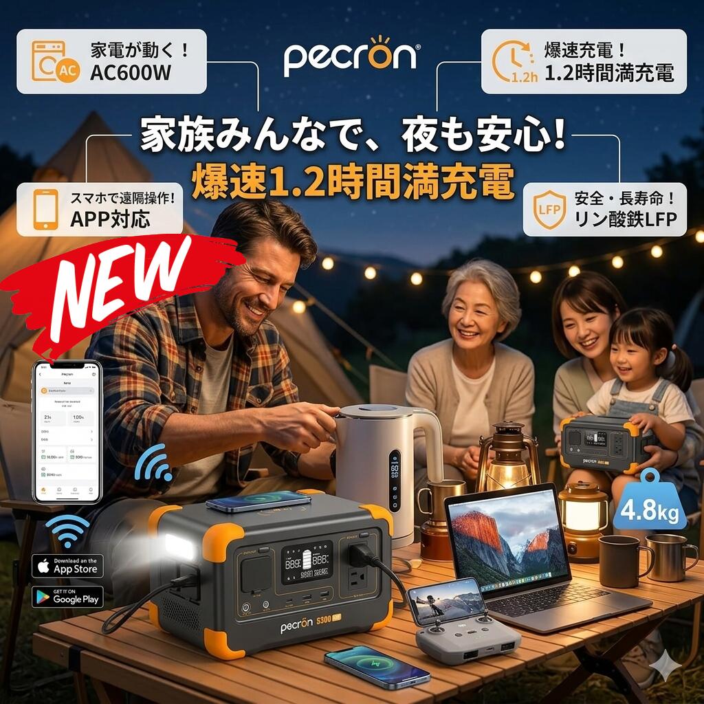 ポータブル電源 小型 リン酸鉄 600W 288Wh ポータブルバッテリー 蓄電池 APP遠隔操作 UPS Type-C充電 LEDライト付き ソーラー充電 停電対策 防災 50Hz 60Hz対応 急速充電 軽量 大容量 車中泊 キャンプ アウトドア 非常用電源 災害用 家庭用 バックアップ電源 AC定格600W 充電