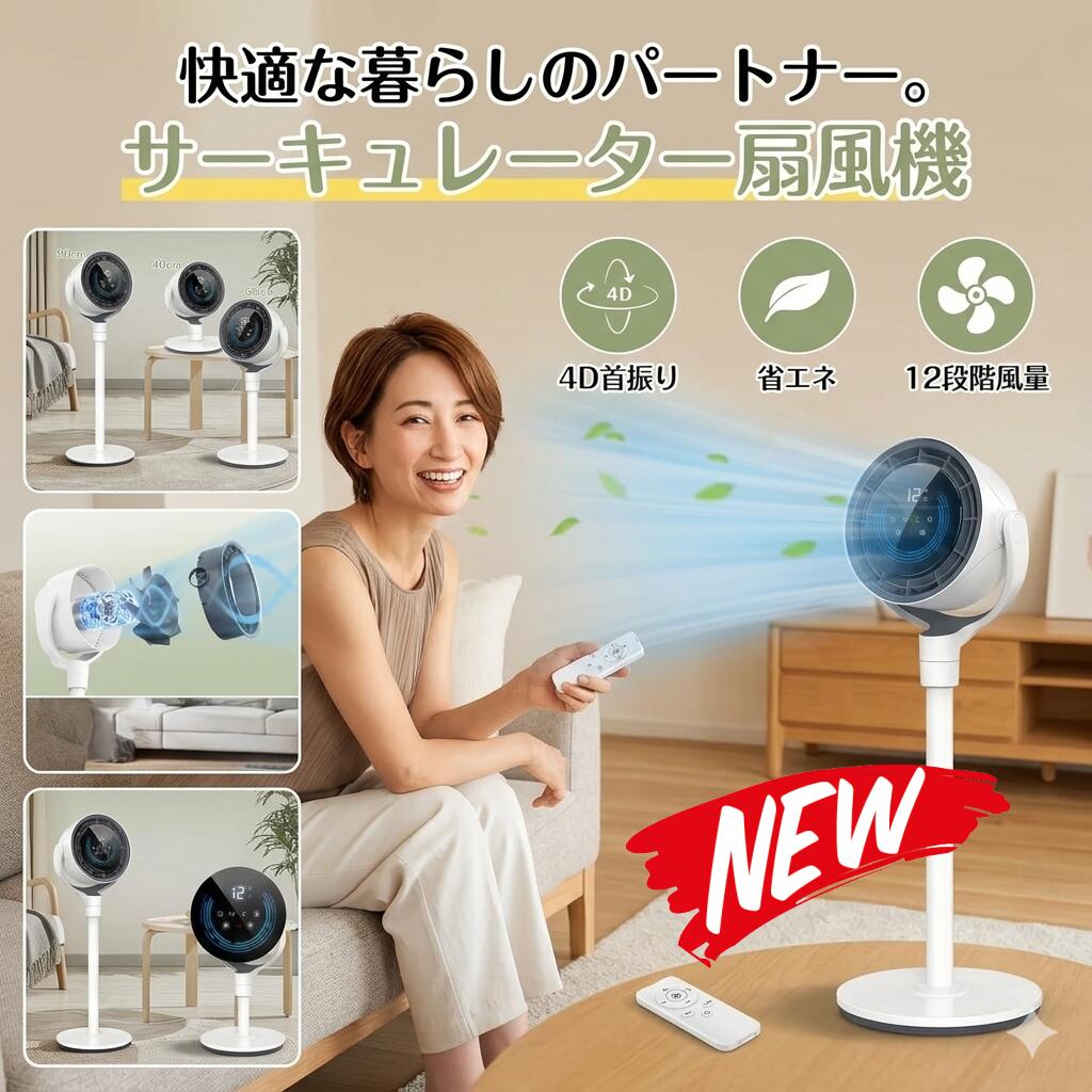 サーキュレーター 扇風機 静音 DCモーター 首振り 卓上 小型 大風量 空気循環 省エネ 節電 リモコン付き タイマー 充電式 USB充電式 壁掛け コードレス 上下左右 自動首振り 360度 3D 4D 換気 衣類乾燥 部屋干し 梅雨 冷房 暖房 リビング 卓上扇風機 羽なし コンパクト 軽量