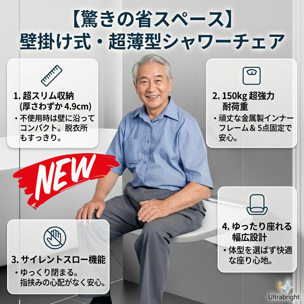 最短翌日 "30日返品保証" "送料無料" シャワーチェア 壁掛け 折りたたみ椅子 折りたたみスツール 壁掛け式 浴室チェア バスルームチェア シャワースツール 玄関椅子 玄関ベンチ 腰掛けベンチ 介護用椅子 入浴補助 高齢者 防水 滑り止め 省スペース 薄型 コンパクト 折り畳み｜ARANCORONお急ぎ便 公式店