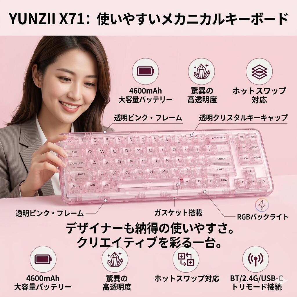最短翌日 "30日返品保証" "送料無料" メカニカルゲーミングキーボード メカニカルキーボード ゲーミングキーボード ワイヤレスキーボード 無線キーボード 有線キーボード ホットスワップ対応キーボード RGBキーボード 透明キーキャップ 71キー 68%配列 USB-Cキーボード｜ARANCORONお急ぎ便 公式店