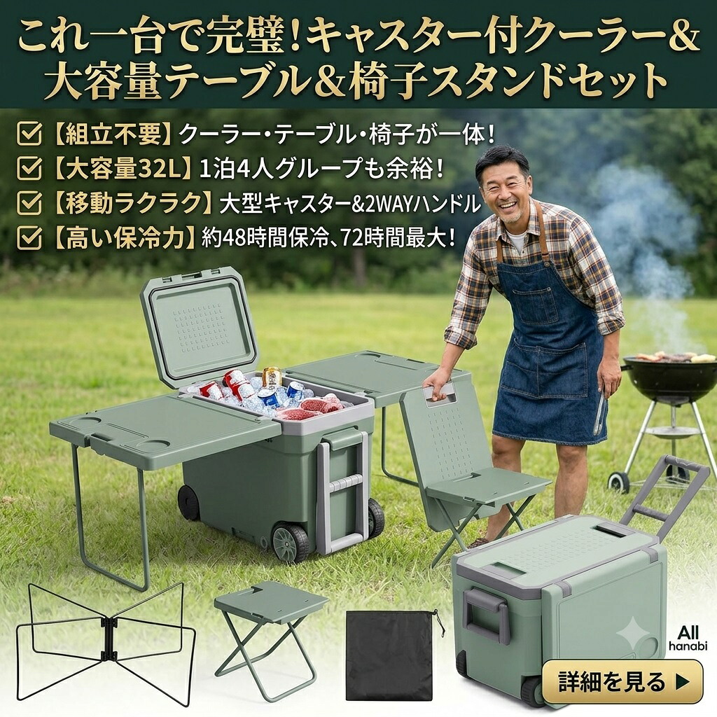 最短翌日 "30日返品保証" "送料無料" クーラーボックス キャスター付き 大容量 折りたたみ テーブル 椅子 スタンド 保冷ボックス アウトドア キャンプ 釣り BBQ ピクニック 保冷力 長時間 32L 大型 ハンドル 水抜き栓 肩ベルト 座れる 頑丈 防水 断熱材 保温 保冷 多機能｜ARANCORONお急ぎ便 公式店