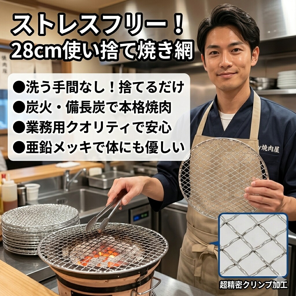 最短翌日 "30日返品保証" "送料無料" 使い捨て焼き網 焼き網 丸網 焼網 28cm 丸型 七輪 焼肉 BBQ キャンプ バーベキュー 業務用 金網 使い捨て網 フラット型 平型 ドーム型 交換網 替え網 アウトドア 炭火焼き 焼き肉 しちりん 炉端焼き 焼き鳥 コンロ 丸平型 焼肉用 アミ|ARANCORONお急ぎ便 公式店