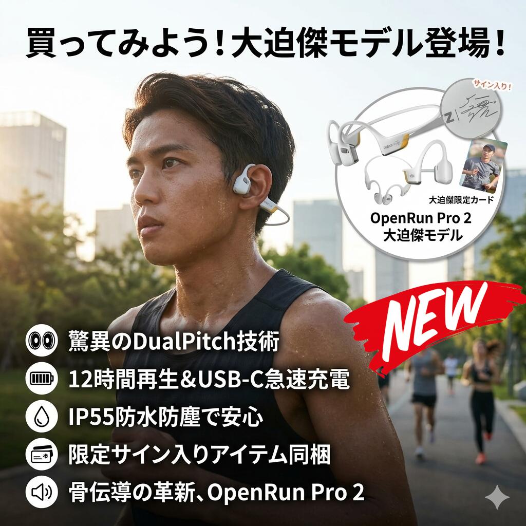 SHOKZ OpenRun Pro 2 ショックス オープンランプロ2 骨伝導イヤホン ワイヤレスイヤホン オープンイヤー 耳を塞がない Bluetooth 防水 防塵 IP55 スポーツイヤホン ランニングイヤホン 軽量 急速充電 長時間バッテリー マイク付き 通話可能 ネックバンド型 高音質 低音強化