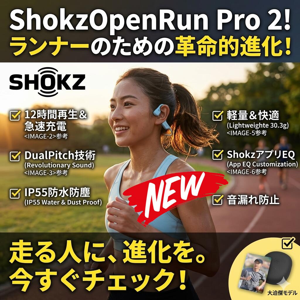 SHOKZ OpenRun Pro 2 ショックス オープンランプロ2 骨伝導イヤホン ワイヤレスイヤホン オープンイヤー 耳を塞がない Bluetooth 防水 防塵 IP55 スポーツイヤホン ランニングイヤホン 軽量 急速充電 長時間バッテリー マイク付き 通話可能 ネックバンド型 高音質 低音強化 18,706円