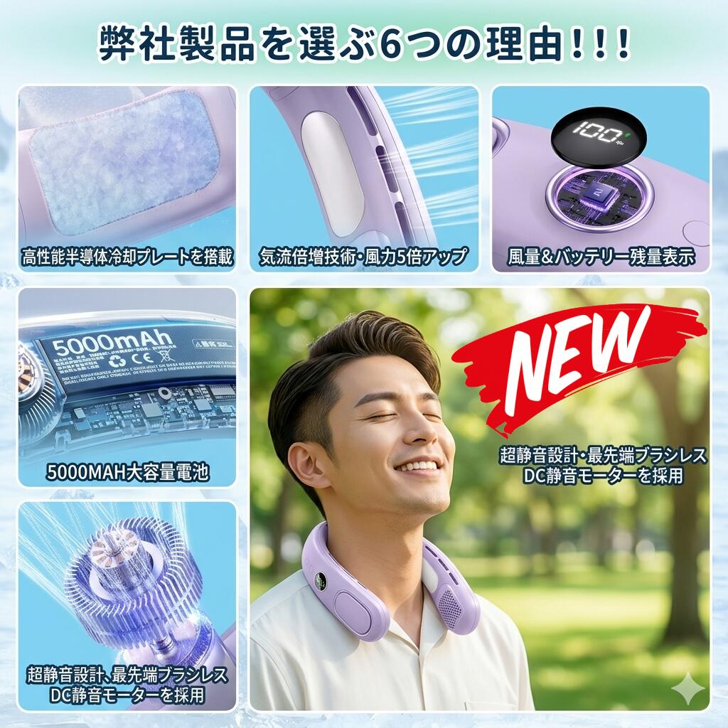 首掛け扇風機 ネッククーラー ネックファン 首かけ扇風機 羽根なし 軽量 静音 冷却プレート 携帯扇風機 ハンディファン 首掛けファン 扇風機 冷感 ひんやり 小型 USB充電 Type-C充電 大容量 風量調節 3段階風量 360度送風 ハンズフリー ポータブル コンパクト 折りたたみ
