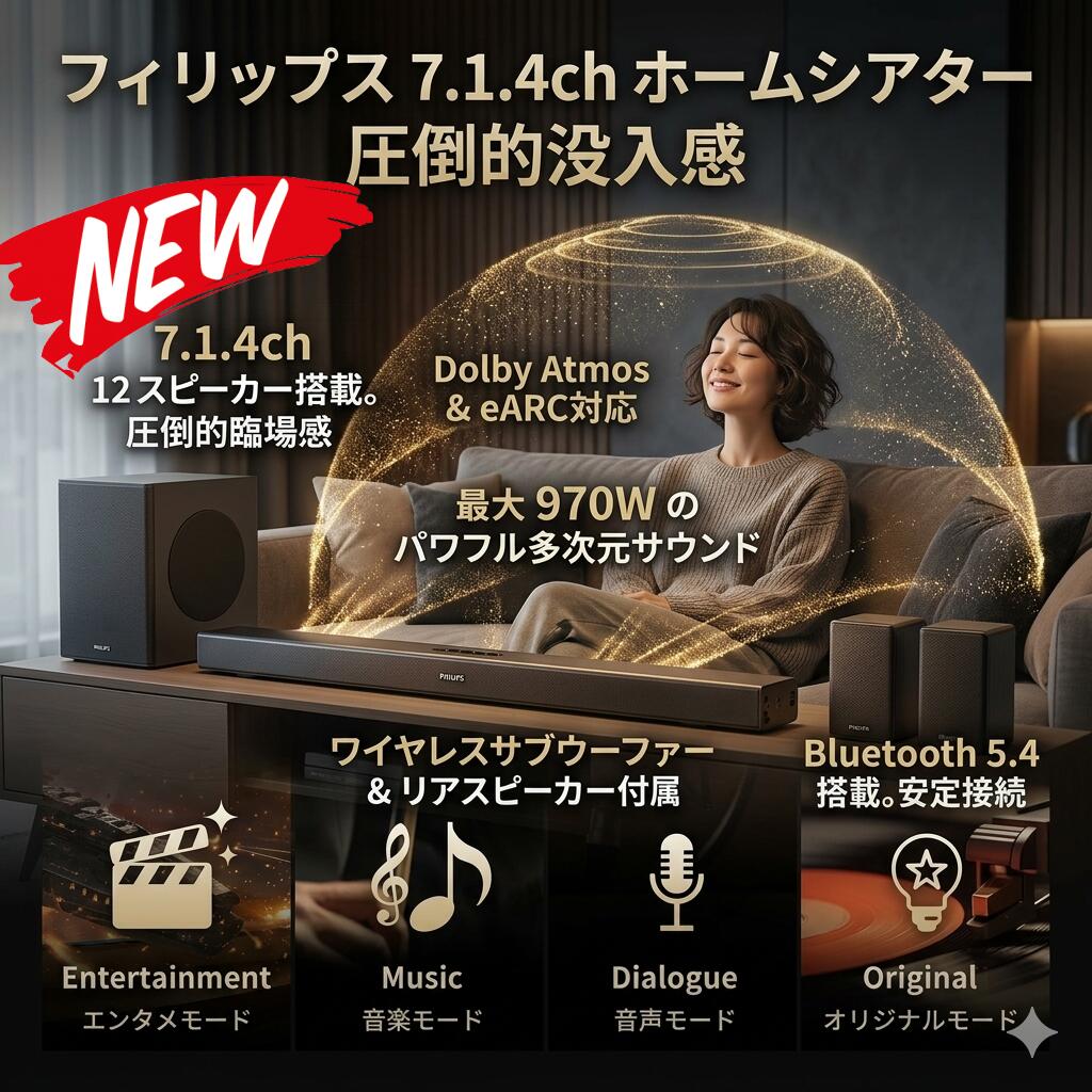 最短またの日 \"30日返品引き受ける\"" \""貨物輸送無料\"" Philips(フィリップス) 物音赤ちょうちん テレビ受像機 用 7.1.4ch 金棒引き 物音赤ちょうちん 金棒引き テレビ受像機 老人ホーム芝居小屋 無線電話 マイコン bluetooth HDMI ARC 光デジタル 競り合い かっこ良い電話機 マイコン スマホ TV サブウーファー シアターバ"