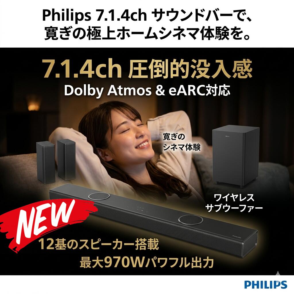 最短またの日 \"30日返品引き受ける\"" \""貨物輸送無料\"" Philips(フィリップス) 物音赤ちょうちん テレビ受像機 用 7.1.4ch 金棒引き 物音赤ちょうちん 金棒引き テレビ受像機 老人ホーム芝居小屋 無線電話 マイコン bluetooth HDMI ARC 光デジタル 競り合い かっこ良い電話機 マイコン スマホ TV サブウーファー シアターバ"