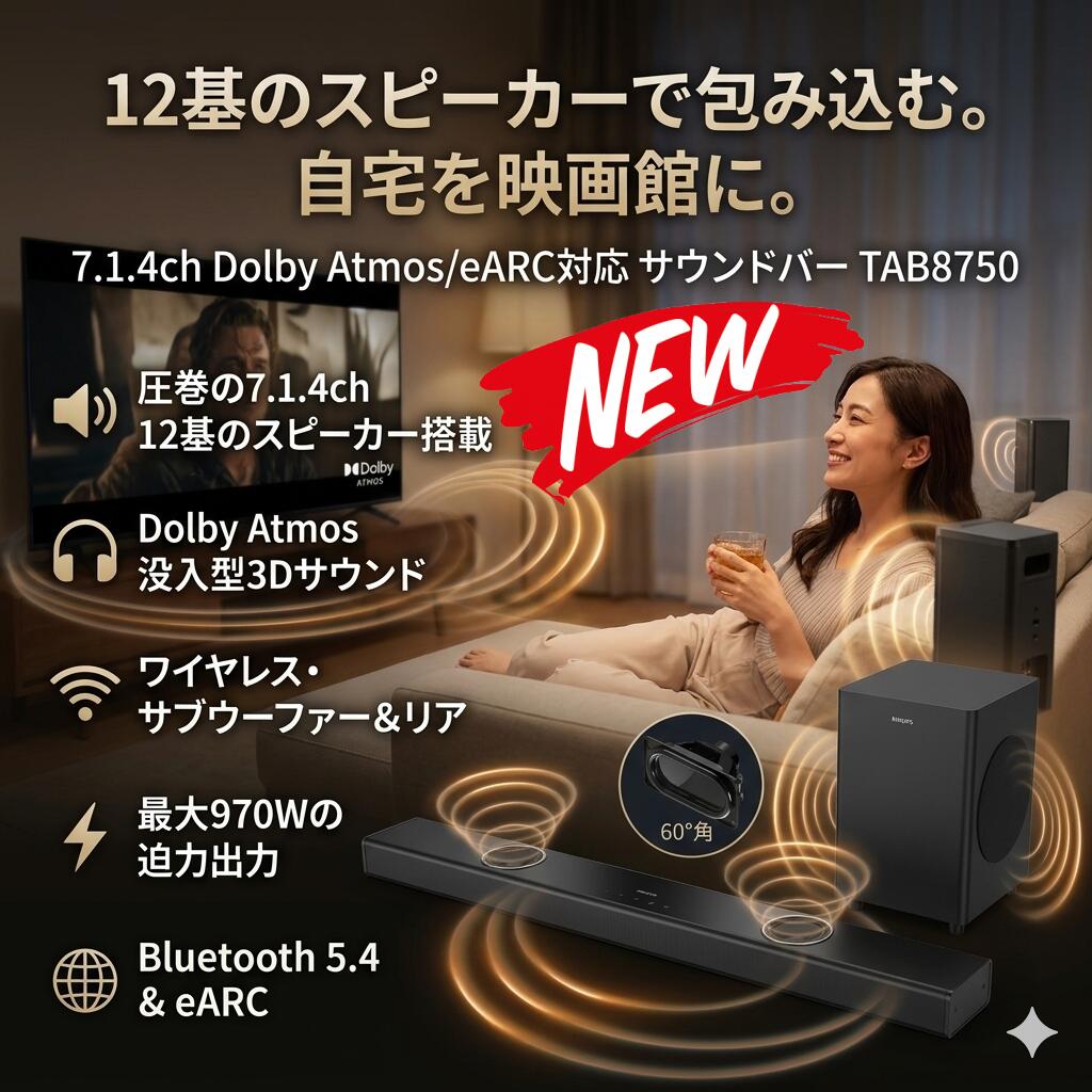 最短またの日 \"30日返品引き受ける\"" \""貨物輸送無料\"" Philips(フィリップス) 物音赤ちょうちん テレビ受像機 用 7.1.4ch 金棒引き 物音赤ちょうちん 金棒引き テレビ受像機 老人ホーム芝居小屋 無線電話 マイコン bluetooth HDMI ARC 光デジタル 競り合い かっこ良い電話機 マイコン スマホ TV サブウーファー シアターバ"
