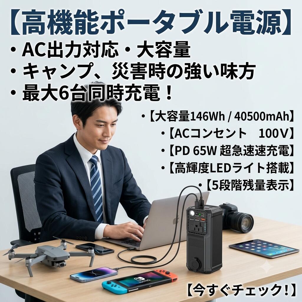 最短翌日 "30日返品保証" "送料無料" モバイルバッテリー AC出力対応 ポータブル電源 大容量 コンセント USB充電 ノートパソコン ノートPC スマホ タブレット 旅行 出張 仕事 防災 モバイル電源 小型 軽量 コンパクト USB-C Type-C PD急速充電 急速充電 USB-A AC65W PD45W｜ARANCORONお急ぎ便 公式店