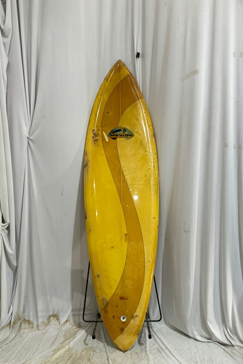 【中古】DAVID NUUHIWA SURFBOARDS (デイビットヌーヒワサーフボード) ビンテージ　ツインピン [YELLOW] 6'4 1/2" サーフボード オンフィン｜アラソアン店