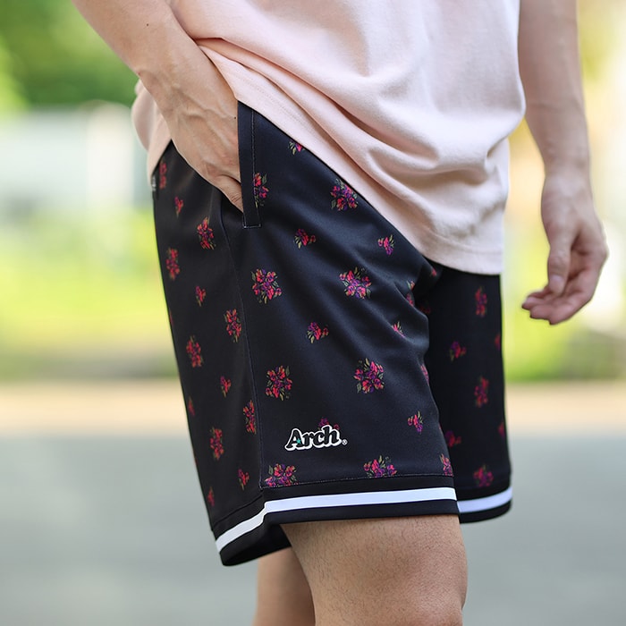 Arch（アーチ）パンツ バスパン floral sport shorts【black