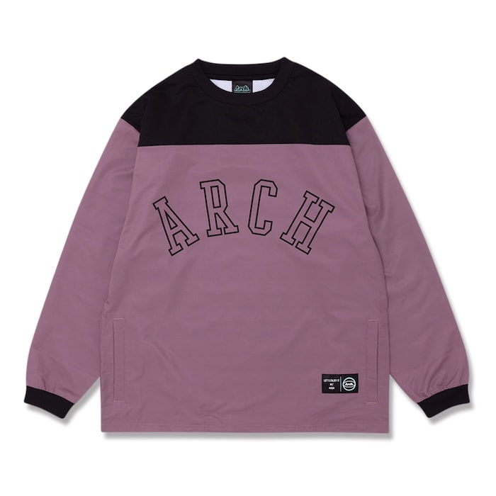 Arch college logo wind crewneck shirt【mauve】 アーチ形 バスケ ウィンドクルーネックシャツ