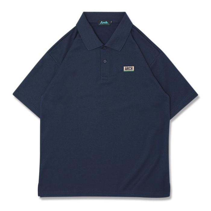 Arch rectangle logo polo [DRY]【navy】 アーチ バスケ 半袖ポロシャツ