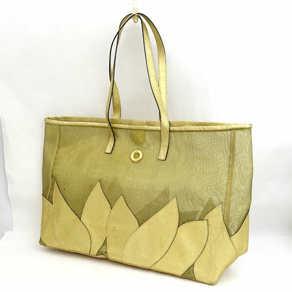 CELINE / セリーヌ ■トートバッグ メッシュ ゴールド ナイロン なめし革 【御徒面子/うしろ側/BAG/鞄/嚢】 ブランド名【中古】