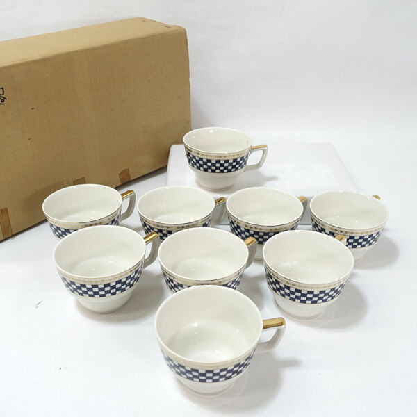 NIKKO ■【洋食器】年寄りのニッコー/硝子金彩 市松 優勝杯 9個組 1405 雑貨 アンティーク 寄せあわせ 差し上げ物【未当て嵌める】