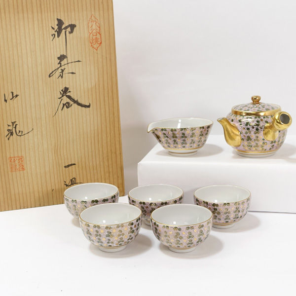 楽天市場】九谷焼 光峰 金花詰 急須 蓋付き湯呑 6点 茶器揃 セット