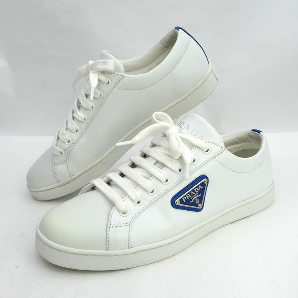 PRADA ホワイトレザー ローカット スニーカー 本革　23.5 37 プラダ PRADA（プラダ） レザー ローカット レディース スニーカー 白 黒