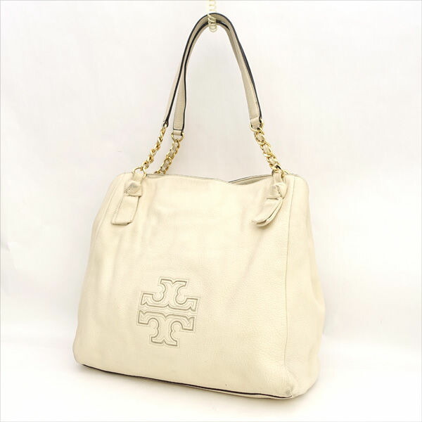 TORY BURCH / トリーバーチ ■虚蝉肩先 トートバッグ 白いこと ゴールド もみ革 【御徒面子/うしろ側/BAG/鞄/嚢】 ブランド名【中古】