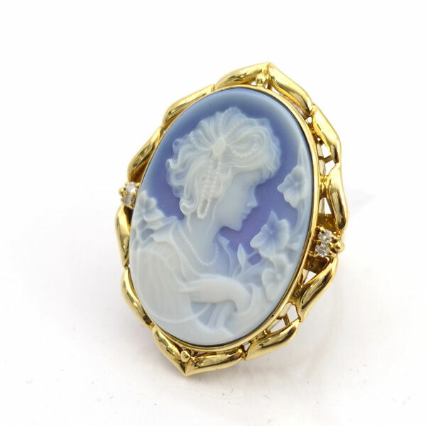 楽天市場】カメオリング ダイヤ取り巻き 18金ゴールド アンティーク