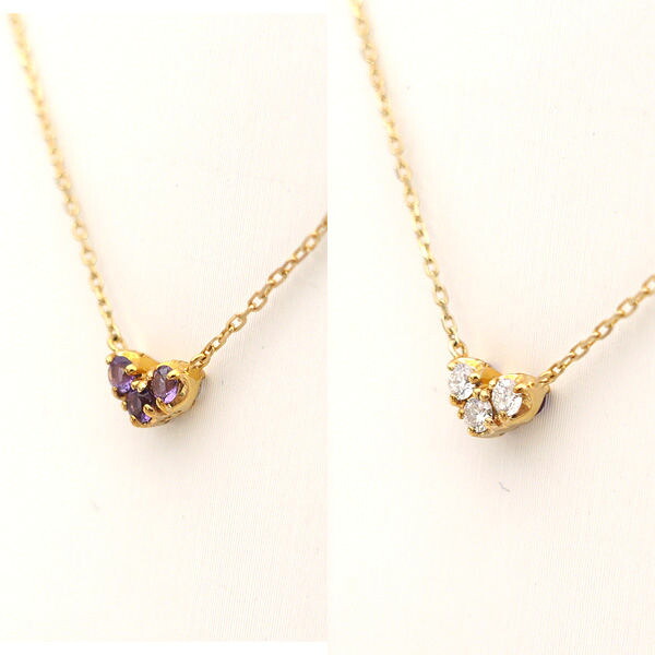 PonteVecchio / ポンテヴェキオ ◆K10YG リバーシブル ネックレス ハート アメシスト ダイヤモンド 0.08ct 【ネックレス/ペンダント/トップ/アクセサリー】 ブランド【未使用】