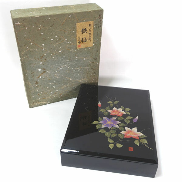 楽天市場】骨董○金蒔絵格子花文箱○W42.3cm / 蓋付文箱 / 大型