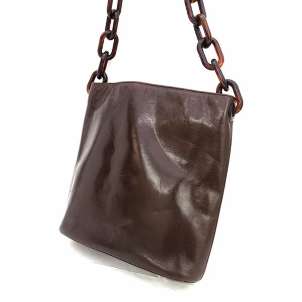 PRADA / プラダ ■プラスチック チェーンショルダー レザー ブラウン B6435 【バッグ/バック/BAG/鞄/カバン】 ブランド【中古】 27,048円