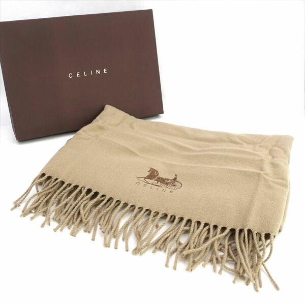【未使用品】【匿名配送】CELINE　純毛ひざ掛け　ブラウン　馬車ロゴ刺繍 未使用品】【匿名配送】CELINE 純毛ひざ掛け ブラウン 馬車ロゴ