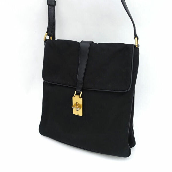 【百貨店SALE】PRADA / プラダ ■ショルダーバッグ ナイロン 黒いこと 曲がった掛け BT0126 【御徒面子/うしろ側/BAG/鞄/嚢】 ブランド名【中古】