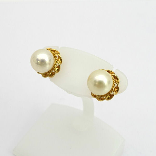 ◆K18 デザインパール7mm 両耳ピアス 真珠 【イヤリング/ピアス/アクセサリー】 ブランド【中古】