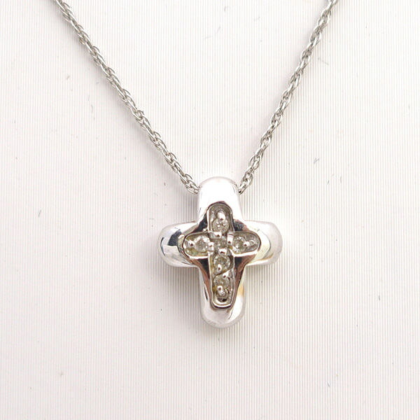 ◆750 D0.03ct ダイヤモンド クロス ネックレス 【ネックレス/ペンダント/トップ/アクセサリー】 ブランド【中古】