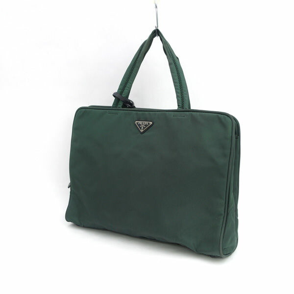 PRADA / プラダ ■ビジネス ブリーフケース ハンドバッグ グリーン ナイロン 【バッグ/バック/BAG/鞄/カバン】 ブランド【中古】