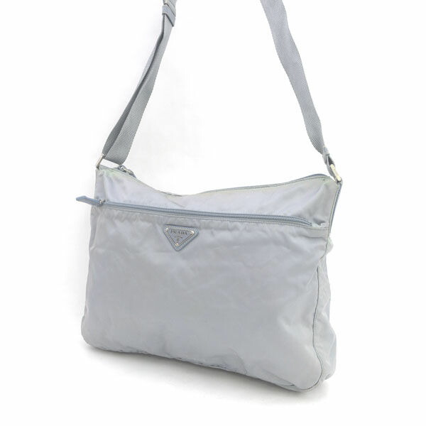 PRADA / プラダ ■ショルダーバッグ 薄墨色 金属元素一皿 【御徒面子/うしろ側/BAG/鞄/嚢】 ブランド名【中古】