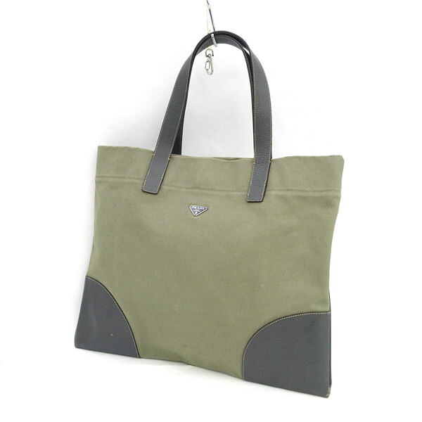 PRADA / プラダ ■トートバッグ キャンバス グリーン 【バッグ/バック/BAG/鞄/カバン】 ブランド【中古】