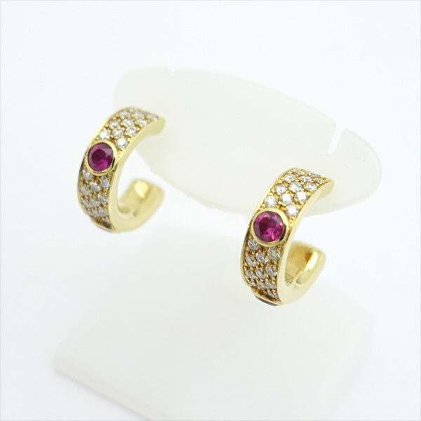 ◆K18YG ピアス ダイヤ ピンクサファイア 0.23 0.28×2 両耳 【イヤリング/ピアス/アクセサリー】 ブランド【中古】
