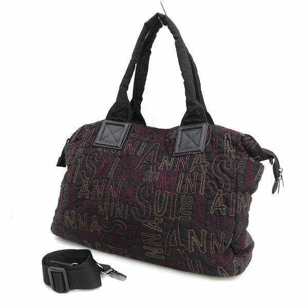 ANNA SUI / アナスイ ■2WAY クロスボディ ショルダーバッグ コットン ブラック 【バッグ/バック/BAG/鞄/カバン】 ブランド【中古】