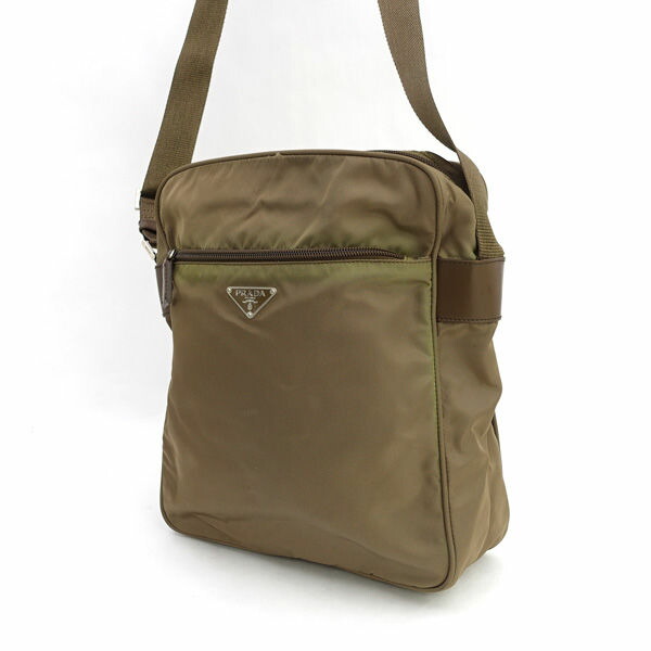 PRADA / プラダ ■差し交わす上半身 ショルダーバッグ ナイロン カーキ BT0168 【御徒面子/うしろ側/BAG/鞄/嚢】 ブランド名【中古】