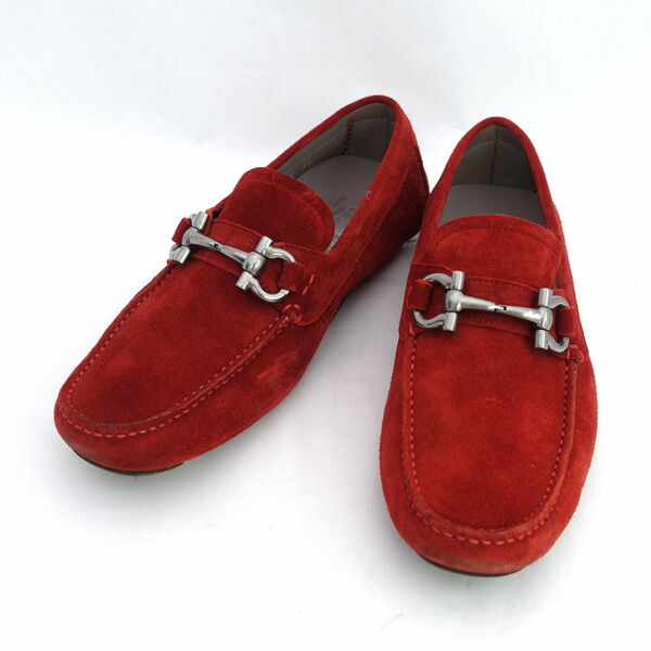 Salvatore Ferragamo / サルヴァトーレフェラガモ ◆ガンチーニ スエード ドライビングシューズ ローファー レッド ZM3872 【メンズ/MEN/男性/ボーイズ/紳士】【靴/クツ/シューズ/SHOES】 ブランド【中古】