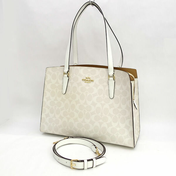 COACH / コーチ ◆シグネチャー テイタム 2WAYバッグ ホワイト系 C4075 【バッグ/バック/BAG/鞄/カバン】 ブランド【中古】 ｜アーチェリー２（Ａｒｃｈｅｒｙ）