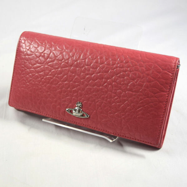 Vivienne Westwood / ヴィヴィアンウエストウッド ■ オーブ 二つ折り長紙入れ なめし革 型押し サクラ色 【紙入れ/サイフ/ウォレット/wallet/硬貨】 ブランド名【中古】