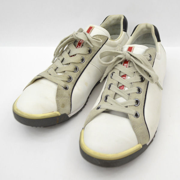 Prada プラダ レザースニーカー サイズ 9 白 ホワイト 27cm メンズ Men 男性 ボーイズ 檀那 靴 クツ シューズ Shoes ブランド 中古 Asoreuma Org