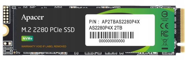 Apacer アペイサー SSD 2TB M.2 PCIe Gen3 x 4 NVMe 最大読込速度 2100MB/s 最大書込速度 1700MB/s AP2TBAS2280P4X-1