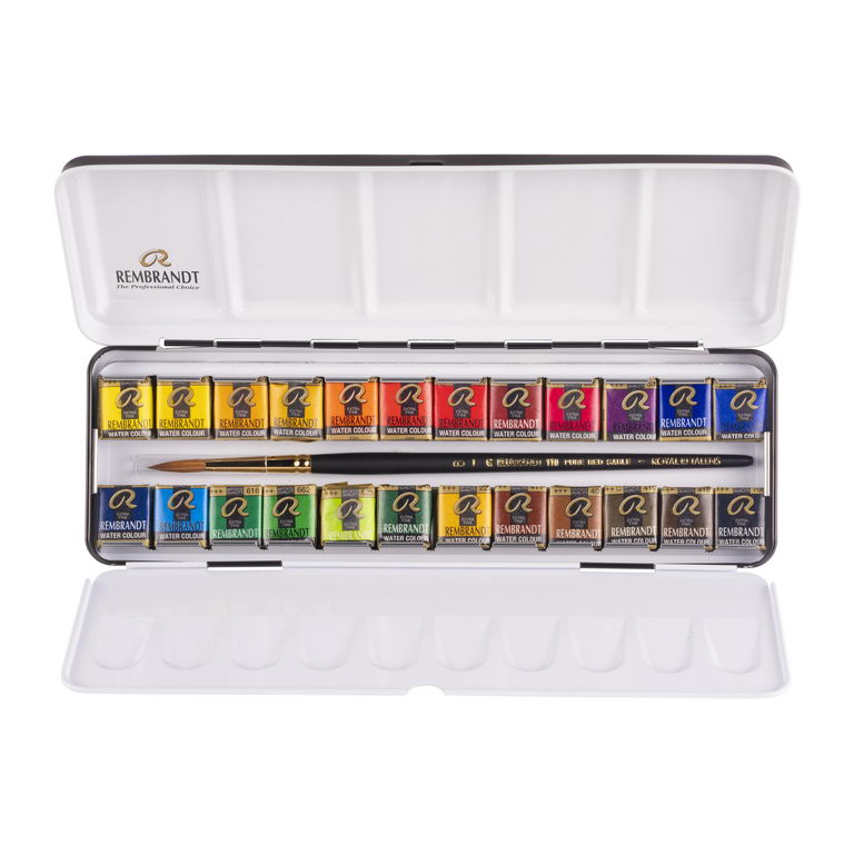 REMBRANDT レンブラント Water colour box 固形水彩絵具 12色セット ハーフパン12色 水彩画用筆 T0583-8612 新品 Amazon | Rembrandt ターレンス 固形水彩絵具 レンブラント透明