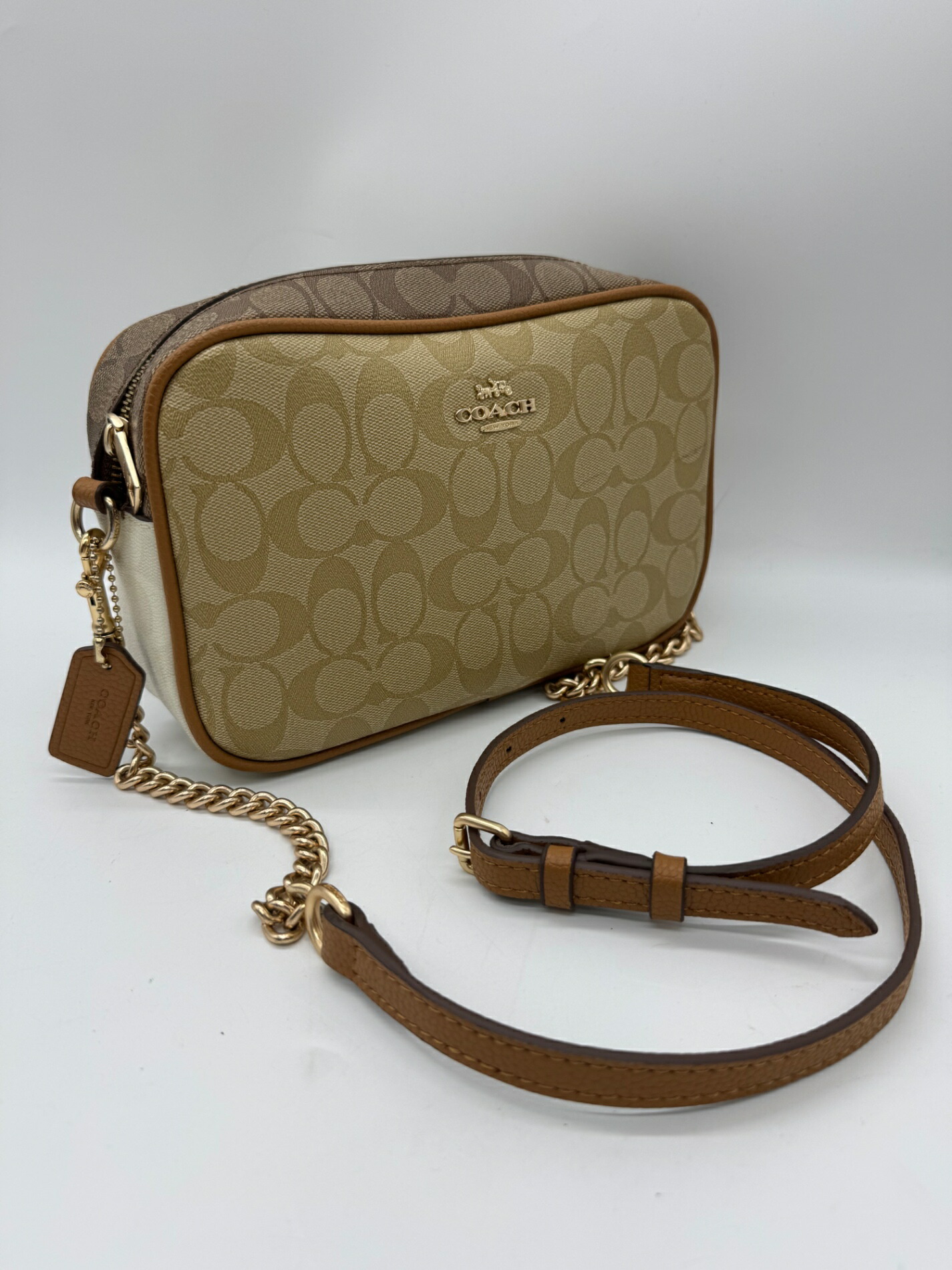 【良品】COACH コーチ職 CA172 書き判 チェーン店 ショルダーバッグ 曲がった掛け 差し交わす上半身 PVC なめし革 マルチ色つや B序列付ける 同盟罷業一回り付  レディース 中古 P2084