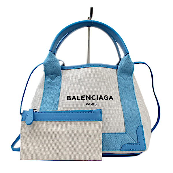 買い取り バレンシアガ BALENCIAGA キャンバス レザー ホワイト×ブルー